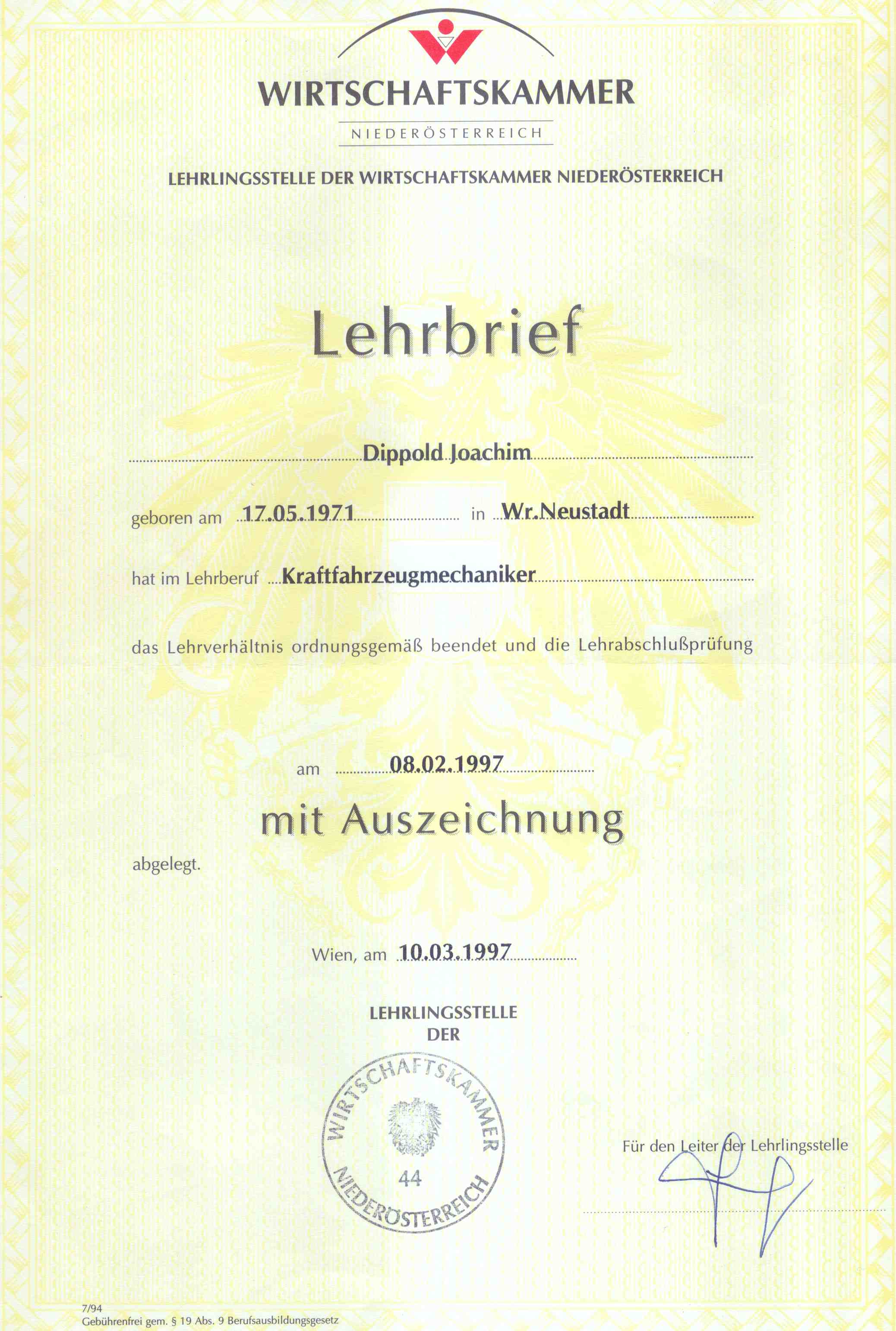 Lehrbrief KFZ-Mechaniker